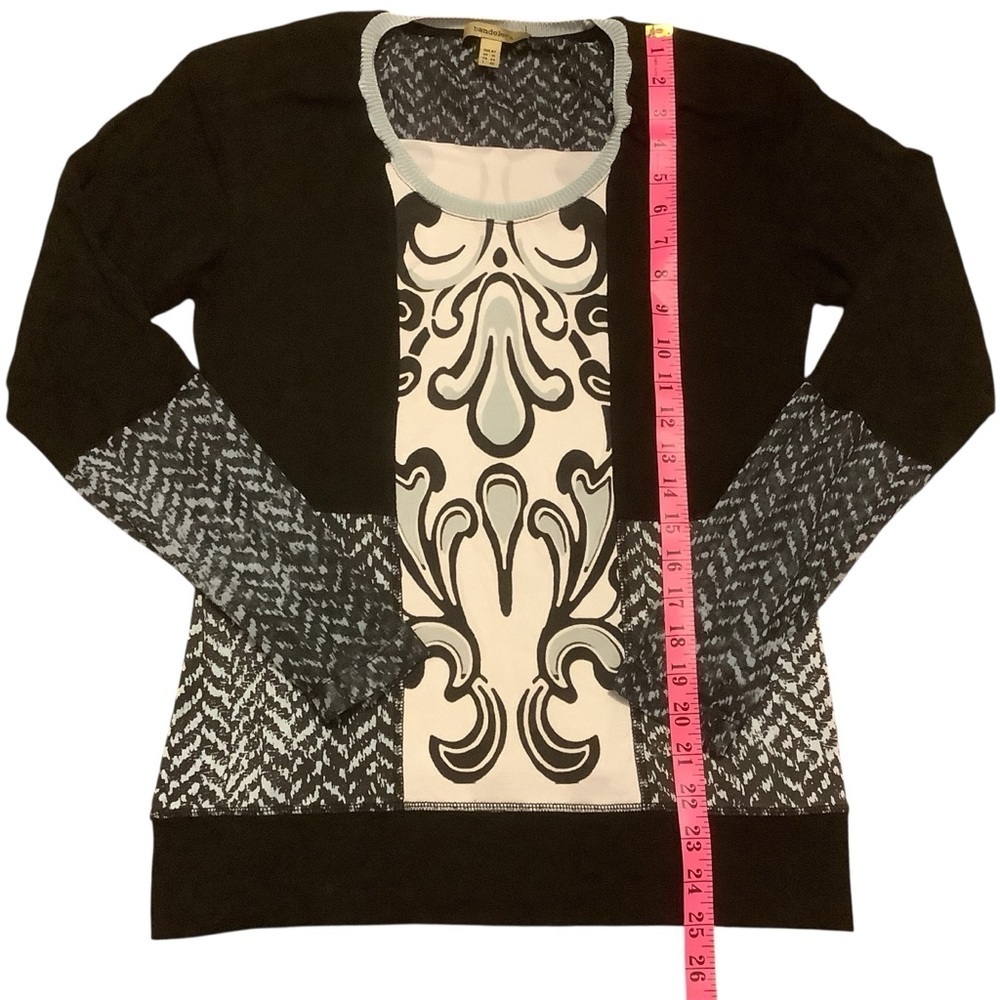 BANDOLERA BLACK & WHITE PATTERNED LONG SLEEVE SHEER PANELS TOP/ Size M (EUR 42) - Picture 9 of 10